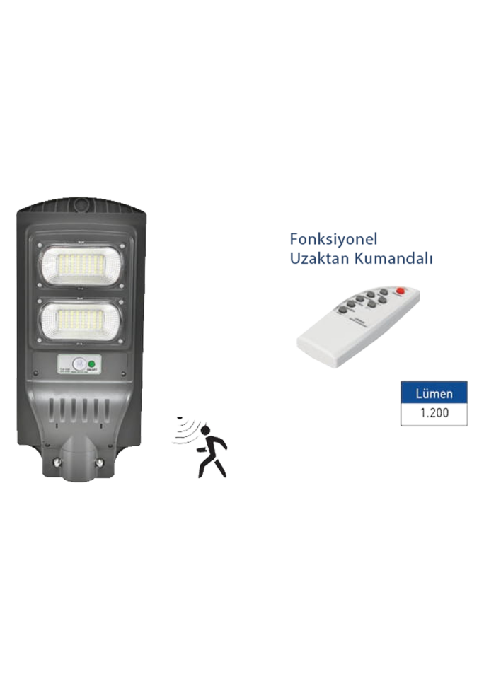 100W Solar Led Sokak Armatürü Fonksiyonel Uzaktan Kumandalı